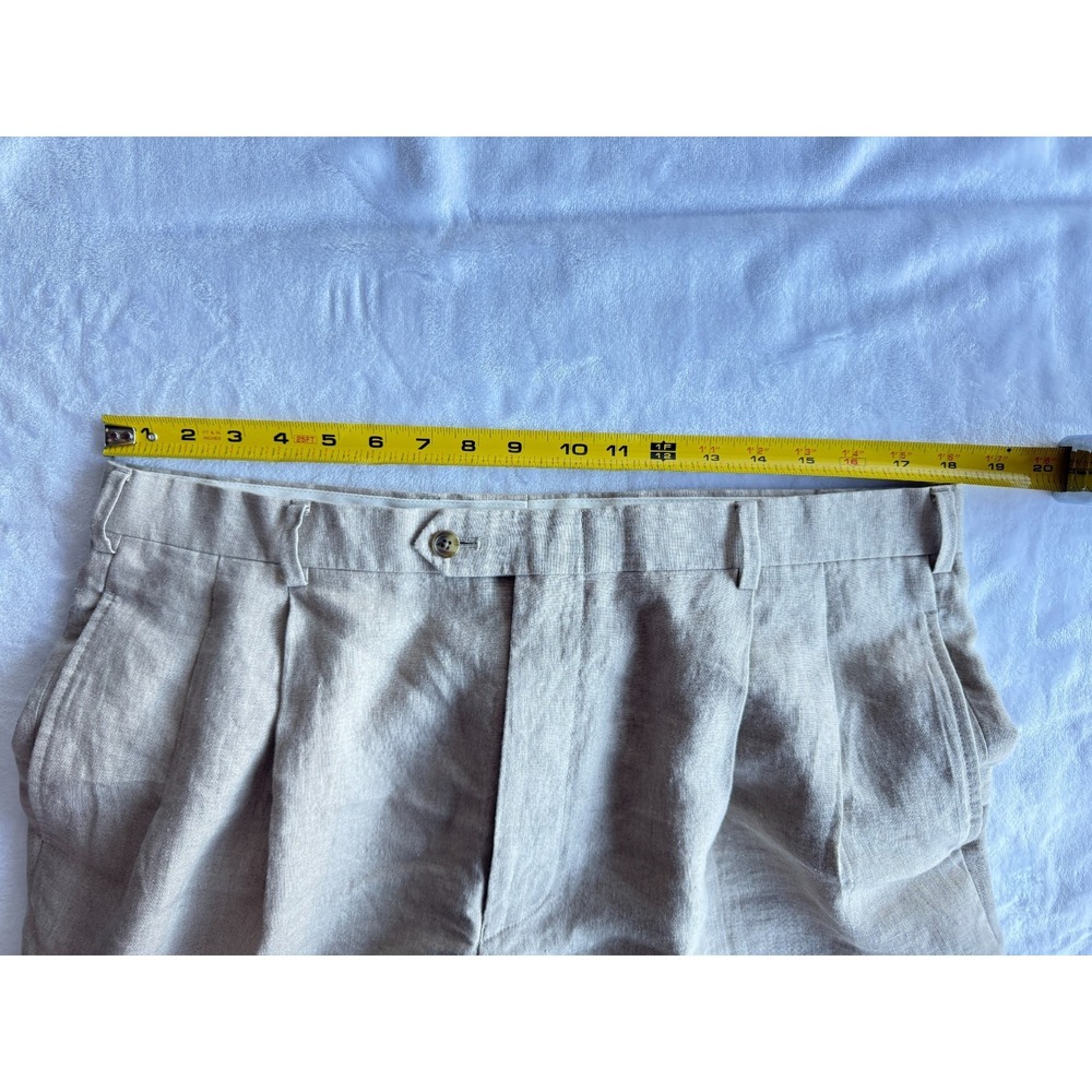 John W. Nordstrom Dress Pants Mens 36R Tan Beige Linen Pleated Old Money Classic - Picture 3 of 15